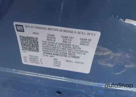 2025 Chevrolet Equinox Fwd Lt from USA, damaged, VIN 3GNAXHEG2SL170829